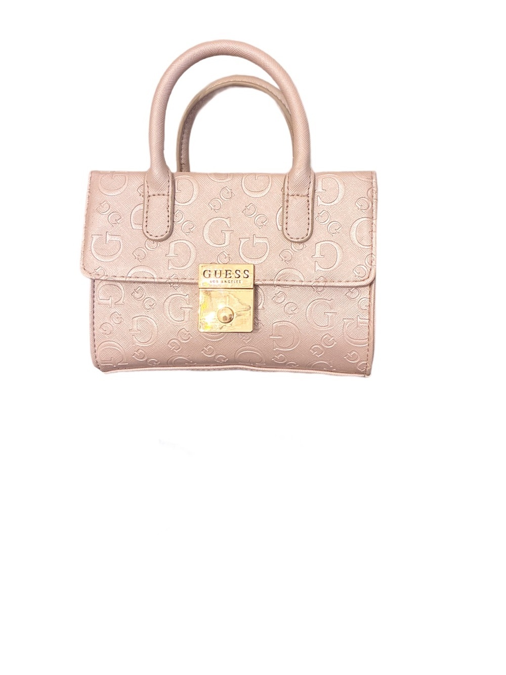 Guess Mini Logo Embossed Top-Handle Satchel in Pink Blush
